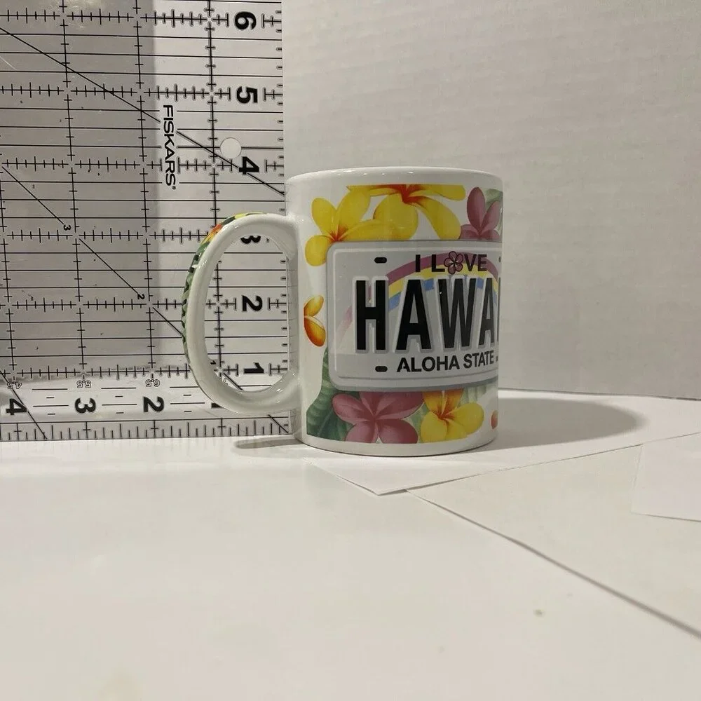 Coffee Mug‎ I Love Hawaii Aloha State Travel Souvenir Plumeria